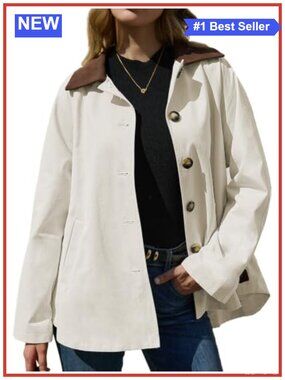 Women's Short Trench Coat Single Breasted Lapel Lined Casual Jacket